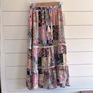 Indigo Rose Pink and Purple Patterned Dress Tiered Maxi Skirt